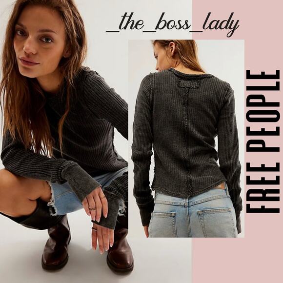 Free People thermal top cozy waffle cotton casual fall winter long sleeves XS - Picture 1 of 7